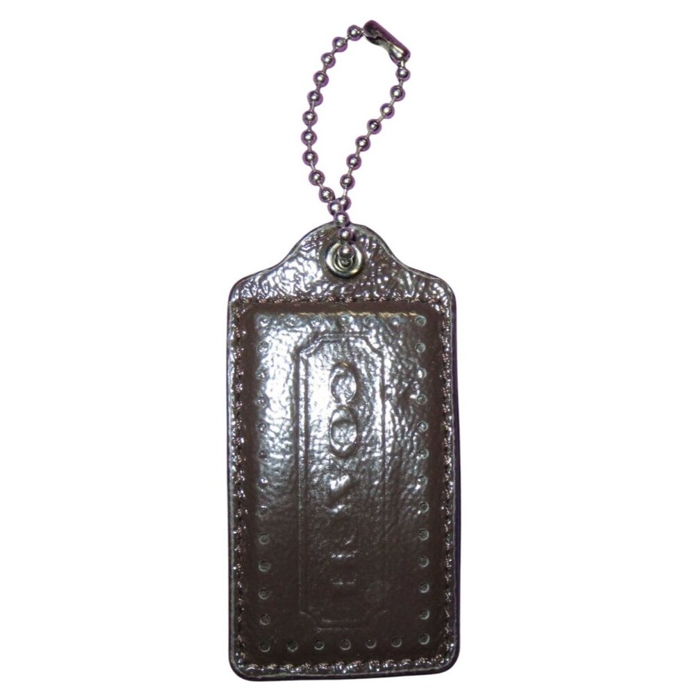 COACH brown patent Leather Large Hangtag FOB bag charm
